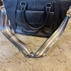 Thirty-One Dark Grey Faux Leather Laptop Bag with Striped Strap